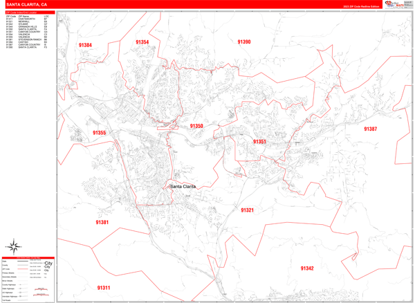 Santa Clarita City Digital Map Red Line Style